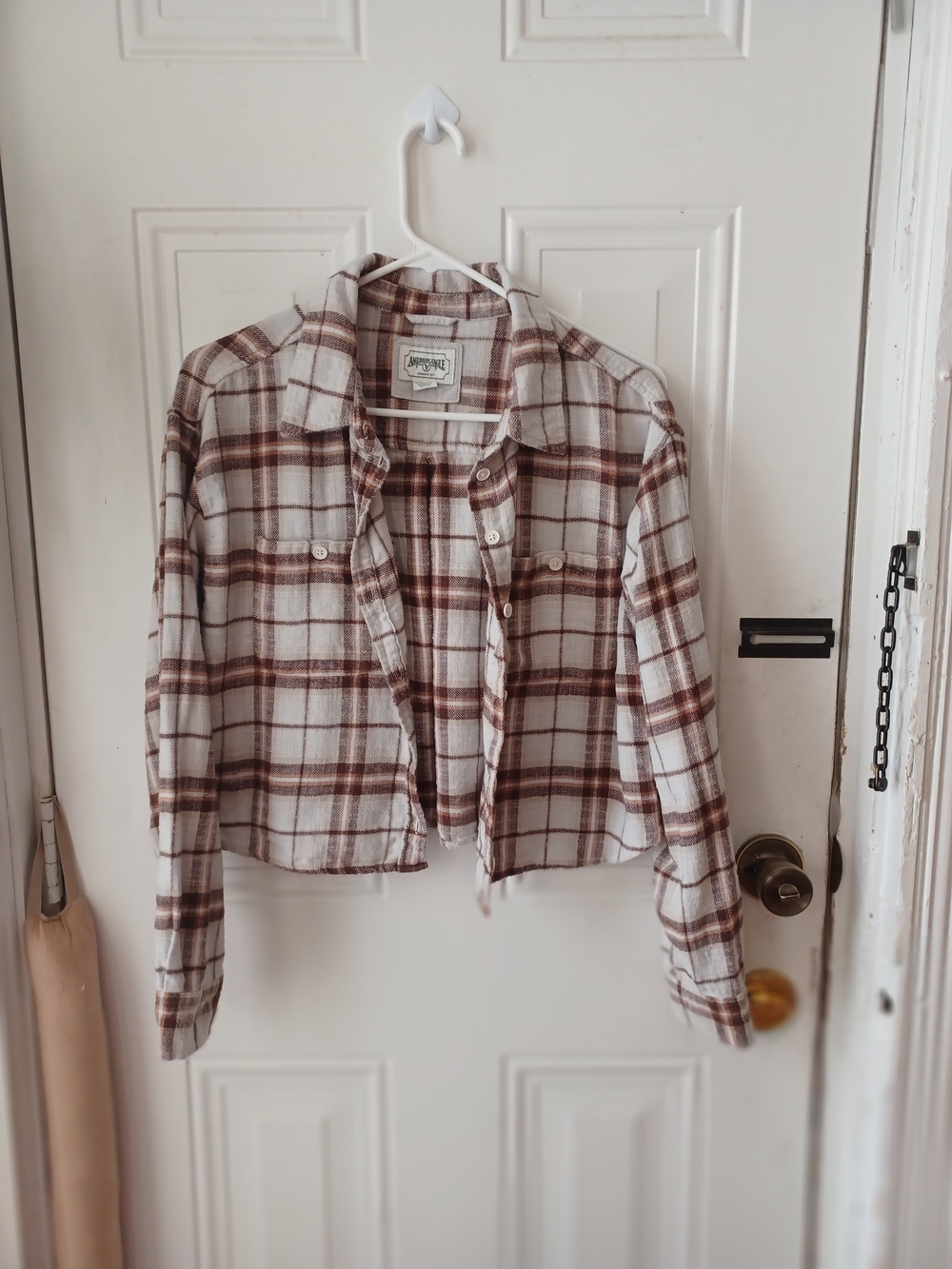 American Eagle Outfitters Brown and White Cropped Plaid